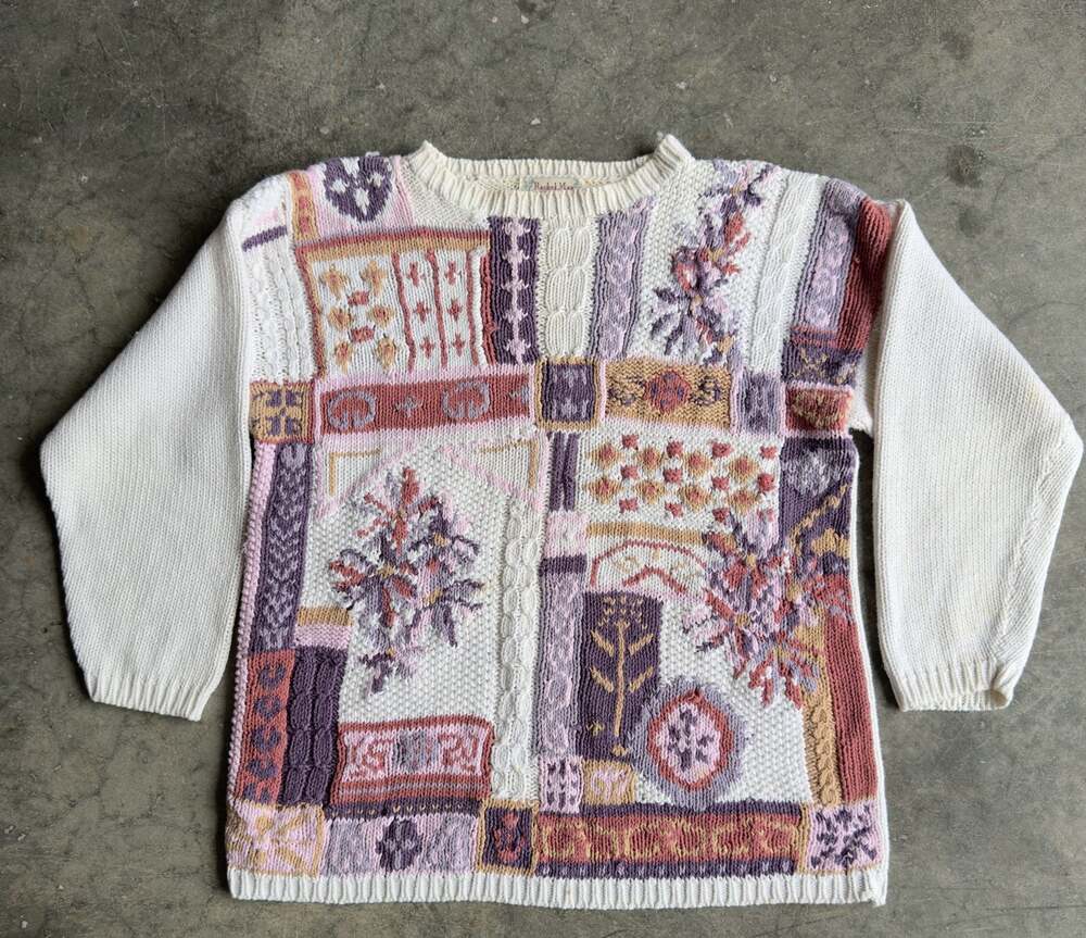 Vintage 90s Rachel Max Patchwork Floral Knit Crewneck Sweater